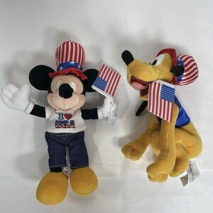 Patriotic Disney Plush Lot - 4th of July Mickey Mouse & Pluto